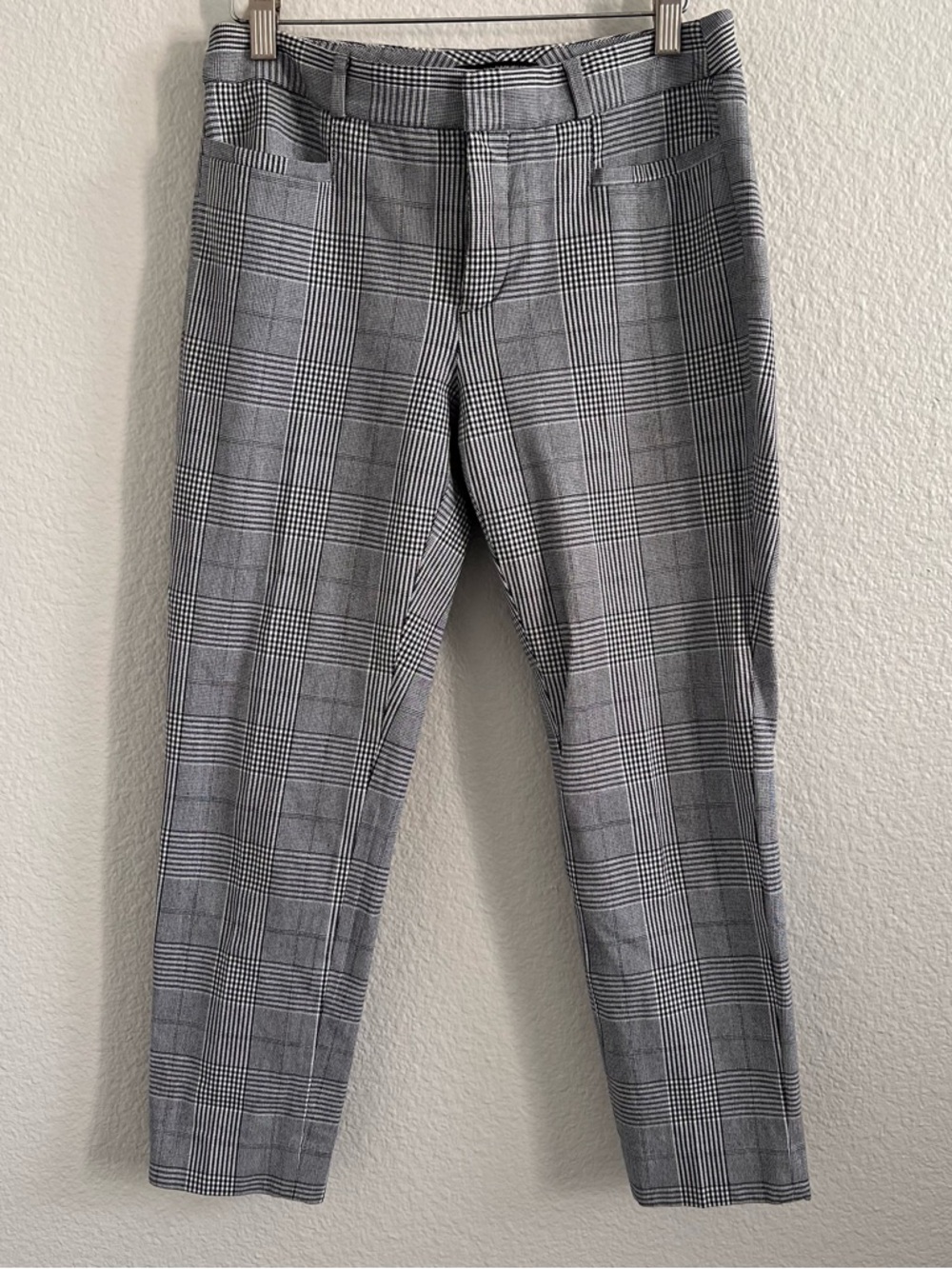 Banana Republic Womens Pants White Black Size 4P 4 Sloan Plaid Stretch Preppy